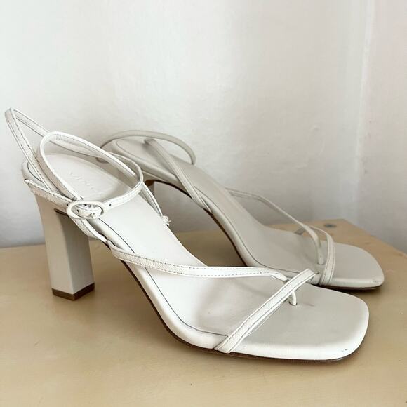Vince Womens Qiana white Ankle Strap Heels Size 7.5 squared toe - Picture 2 of 12